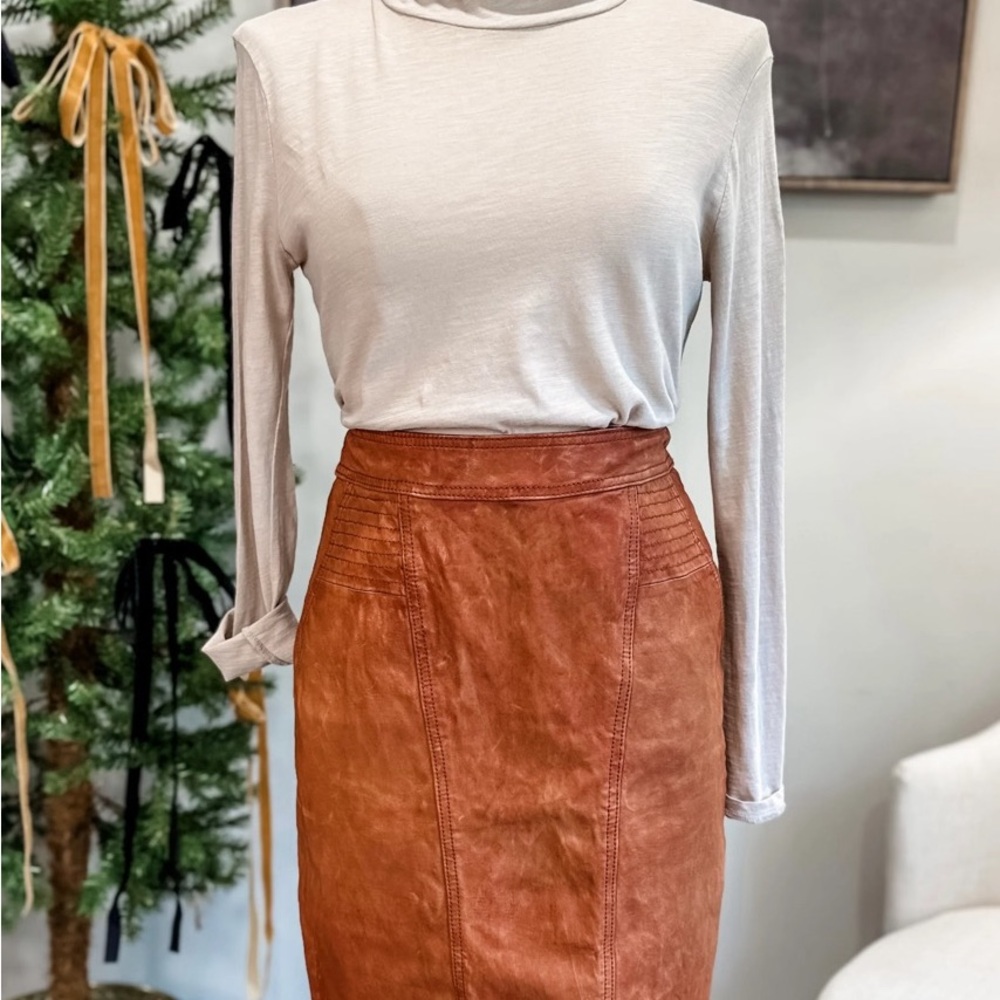 J Crew Collection Leather Rust Brown Women's Skirt
